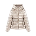 Chaqueta acolchada dorada metalizada con capucha ajustable y cinturón elegante - XS / Oro champán