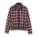 Vintage plaid bomber jacket with contrast leather collar and zip front in dark purple - S / Wine Red Plaid