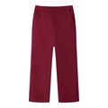 Detailed view of burgundy straight-leg trousers featuring a front zipper and side pockets - S / Wine Red Pants