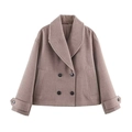 Giacca corta in lana a doppio petto con ampi revers in elegante grigio-viola terracotta - XS / Grigio Brunastro