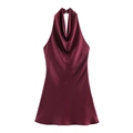 Elegant burgundy sleeveless cowl neck satin dress with a smooth draped silhouette - XS / Burgundy