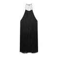 Elegante zwarte haltertop met lange zijdeachtige franjes voor een stijlvolle look - XS / Zwart