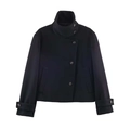 Women's black short wool jacket with high stand collar and asymmetric buttons - XS / Black