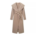 Cappotto elegante in lana cammello da donna con collo a scialle e cintura per la moda autunno - S / Cammello