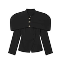 Schicker schwarzer Damenblazer mit breitem Revers im Cape-Stil und goldenen Metallknöpfen - S / Schwarz