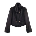 Vintage black short jacket with stand collar and gold metal buttons for women - XS / Black