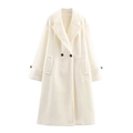 Abrigo clásico de mezcla de lana blanco crema con cuello de solapa y doble botonadura - XS / Blanco