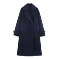 Classic navy blue double-breasted wool coat with notch lapels and tailored fit - Navy Blue