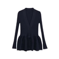 Damen Strickjacke in Marineblau mit V-Ausschnitt, Rippenmuster und Schößchensaum - S / Schößchen-Top (Blau)