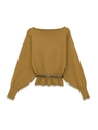 Détail d'un pull en maille jaune moutarde avec manches chauve-souris et ceinture en cuir - S / Jaune Gingembre