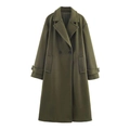 Detalle de abrigo de lana verde oliva con doble botonadura, cuello de solapa y bolsillos - XS / Verde Militar