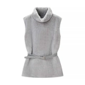 Gilet minimaliste en fausse fourrure gris clair avec col haut et ceinture fine - S / Gris clair