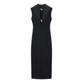 Vestido midi negro sin mangas con cuello alto y detalles metálicos con aberturas - S / Negro