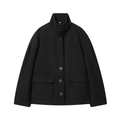 Chaqueta corta negra de lana con cuello alto, hebilla y bolsillos grandes de solapa - XS / Negro