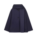 Klassischer dunkelblauer Woll-Poncho-Mantel mit hohem Schalkragen und Knöpfen - XS / Marineblau