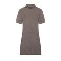 Vestido corto de punto marrón ajustado con cuello alto y mangas cortas abullonadas - S / Gris Café
