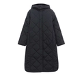 Damen Steppmantel in Schwarz mit Kapuze, Rautensteppung und verstellbaren Ärmelbündchen - XS / Schwarz