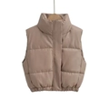 Short quilted puffer vest in khaki with windproof stand collar and matte finish - XS / Khaki