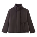 Women's loose winter puffer jacket with high collar and side drawstring waist detail - S / Coffee
