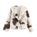 Pelliccia sintetica corta con motivo a mucca vintage e fodera liscia da donna - XS / Stampa mucca