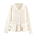 Elegante crèmekleurige gebreide cardigan met dubbele knopen en klassieke kraag - S / Wit