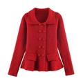 Rood vest met dubbele rij knopen, reverskraag en opgestikte zakken voor dames - S / Rood