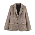 Blazer da donna in stile britannico a quadri con bavero classico e bottoni neri - XS / Quadri Marrone e Nero