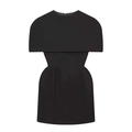Fashionable black cape-style mini dress with slim waist and vertical pleated skirt - S / Black