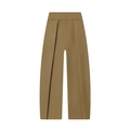 Pantaloni a gamba larga verde oliva a vita alta con piega profonda e drappeggio moderno - XS / Cachi
