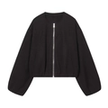 Women's minimalist black flight jacket with silver zipper and round neck casual style - XS / Black