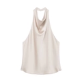 Top a lupetto in raso di seta champagne da donna con elegante scollo a cappuccio - XS / Bianco