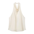 Elegante top halter in raso avorio con scollo a cappuccio e design minimalista senza maniche - XS / Bianco latte