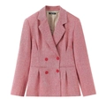 Roze visgraat blazer voor dames met dubbele knopenrij en klassieke revers in slim-fit - S / Roze