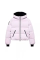 Detail of lavender puffer jacket showing black zipper pockets and quilted texture - S / Tops / Pink