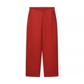 Detailansicht der dunkelroten Weite-Bein-Hose mit hohem Bund und Seitentaschen - S / Rote Hose