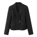 Women's black short blazer featuring a notched lapel and slim fit tailoring - S / Black