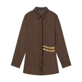 Camicia classica a righe verticali marrone scuro con maniche lunghe e doppie fibbie laterali - XS / Strisce Marrone Scuro