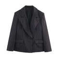 Blazer noir à fines rayures pour femme avec revers cranté et poches à rabat élégant - XS / Rayé Noir