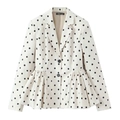 Polka-Dot-Blazer für Damen mit Reverskragen, tailliertem Saum und zwei schwarzen Knöpfen - XS / Punkte