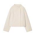 Schicke beige Webpelzjacke mit zweireihiger Knopfleiste und Oversize-Silhouette - XS / Milchweiß