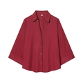 Detailed macro view of the textured burgundy fabric and V-neck collar on this summer shirt - S / Dark Red