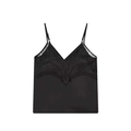 Elegantes schwarzes Satin-Unterhemd mit aufwendiger V-Ausschnitt-Spitze auf weißem Hintergrund - XS / Schwarz