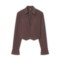 Brown striped cropped shirt with shoulder pads and V-neckline for a casual summer look - XS / Dark Brown Stripe