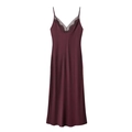Elegante abito sottoveste in raso bordeaux con scollo a V e bordo in pizzo fine - XS / Borgogna