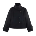 Women's black short wool coat with high neck collar and asymmetric button closure - XS / Black