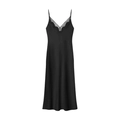 Elegante abito sottoveste in raso nero con pizzo sullo scollo a V e spalline sottili - XS / Nero