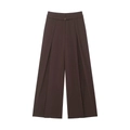 Pantalones de pierna ancha de talle alto para mujer en marrón oscuro con cinturón y anillo - S / Marrón Oscuro