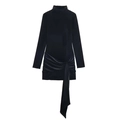 Elegant black velvet mini dress with high neck and side knot detail for women - XS / Black