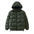 Glossy dark green hooded puffer jacket with windproof zip pockets and ribbed cuffs - S / Olive Green