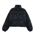 Chaqueta acolchada negra brillante cortavientos con cuello alto y cremallera minimalista - XS / Negro